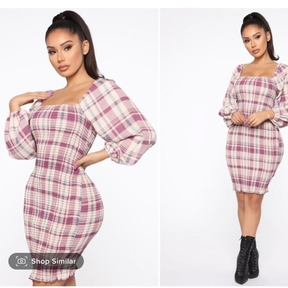 Fashion Nova Dresses & Skirts - Fashion Nova Long Sleeve Smocked Plaid Mini Dress